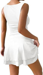 IWD Women's Sexy V Neck Sleeveless Corset Mini Dress Tiered Ruffle Hem A Line Short Party Club Dresses