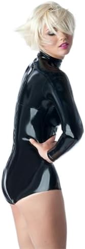Black Latex Catsuit Long Sleeve Back Zipper Tight One Piece Rubber Bodysuit Jumpsuit Club Party Wear Costume