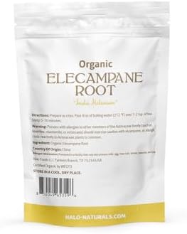 Halo Naturals Organic Elecampane Root Cut & Sifted, 4 Ounces (Inula helenium) USDA Certified | Resealable Pouch| Packaged in The USA