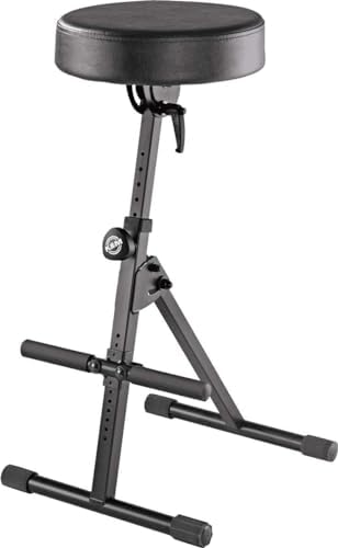 K&M - Konig & Meyer 14060.000.55 Performance Pneumatic Stool - Easily Adjust Cushioned Round Seat and Footrest - Professional Grade for all Musicians - German Made - Black Imitation Leather