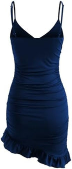 Women's Sexy Mini Slim V-Neck Dress with Pleats Party Fashion Dress
