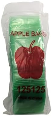 125125 (1.25"X1.25") Green Color Apple Brand Bags Mini ZipTop Baggies, Case of 1,000