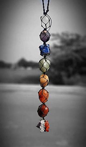 Seven Chakra Lava Rock Bead Bracelet For Yoga Reiki Healing Meditation & 7 Chakra Natural Crystal Stones Car Hanging Feng Shui Ornament Home & Office Window Decoration