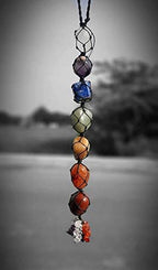 Seven Chakra Lava Rock Bead Bracelet For Yoga Reiki Healing Meditation & 7 Chakra Natural Crystal Stones Car Hanging Feng Shui Ornament Home & Office Window Decoration