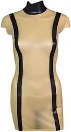 Transparent and Black Sexy Latex Dress with Stripes from Top to Bottom Zipper at Back Rubber Bodycon Playsuit,Custom Color,Small