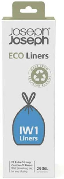 Joseph Joseph IW1 24-36L (6.3-9.5 Gallon) Eco Liners Recycled Bin Liner Trash Bags (20 Pack) - Grey