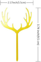 Saktopdeco 20 Counts Gold Plastic Deer Antler Cake Topper Glitter Silvery Christmas Reindeer Cupcake Toppers Picks for Themed Party Decor Supplies
