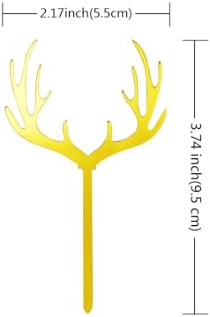 Saktopdeco 20 Counts Gold Plastic Deer Antler Cake Topper Glitter Silvery Christmas Reindeer Cupcake Toppers Picks for Themed Party Decor Supplies