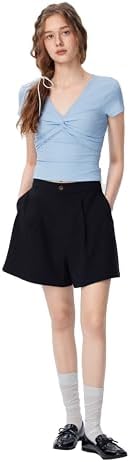 CIDER Womens Front Knotted V-Neck Blouse T Shirt Short Sleeve Tops Summer Solid Tees