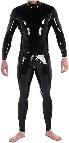 GOCTRN Men's Latex Jumpsuit, Men's Latex Jumpsuit With Crotch Zipper Only,Red,S