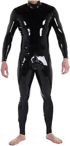 GOCTRN Men's Latex Jumpsuit, Men's Latex Jumpsuit With Crotch Zipper Only,Red,S