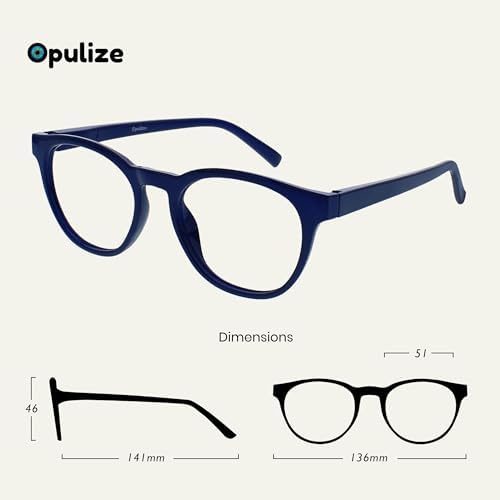 OPULIZE BLU Blue Light Blocking Reading Glasses for Women Men, Cool Round Frame with Anti-Glare, UV