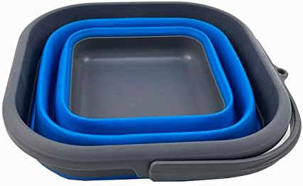 SAMMART 5.5L (1.4 Gallon) Collapsible Square Handy Bucket/Foldable SquareWater Pail/Portable Tub with Handle. (Grey/Blue)