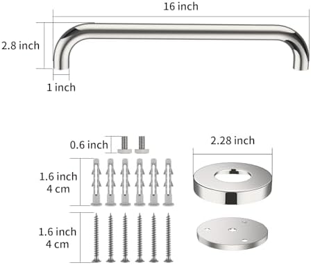 2 Pack 16 Inch Shower Grab Bar, ZUEXT Chrome Stainless Steel Bathroom Grab Bar, Shower Handle, Bathroom Balance Bar, Safety Hand Rail Support - Handicap, Elderly, Injury, Senior Assist Bath Handle