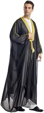 zhxinashu Thobe for Men Long Sleeve Kaftan Loose Robe Muslim Men costume
