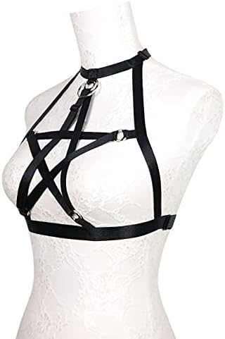 Pentagram Women Harness Bra Hollow Out Elastic Lingerie Body Gothic Strappy Cage Punk Bra