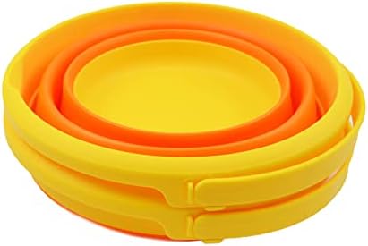 SAMMART 5.5L (1.4 Gallon) Collapsible Plastic Bucket - Foldable Round Tub - Portable Fishing Water Pail - Space Saving Outdoor Waterpot (Yellow/Carrot (Set of 2))