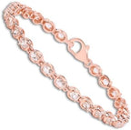 Fine Color Jewels Genuine Morganite Tennis Bracelet 925 Sterling Silver 18K Rose Gold Plated 3.75 Carat 25 Oval Cut Stones Prong Setting Box Clasp 7.5 Inch Length