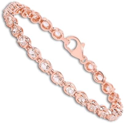 Fine Color Jewels Genuine Morganite Tennis Bracelet 925 Sterling Silver 18K Rose Gold Plated 3.75 Carat 25 Oval Cut Stones Prong Setting Box Clasp 7.5 Inch Length