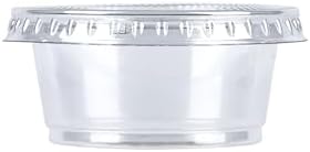 Amazon Basics Disposable Plastic To-Go Cups and Lids, Mini, 2oz, 50 Count, BPA Free, for Condiment, Salad Dressing, Sauces, Jello Shots