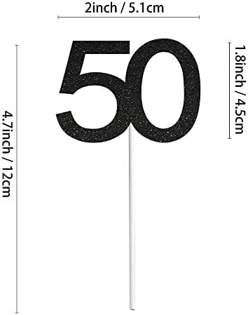 Sumerk 24PCS 50 Cupcake toppers Black Glitter 50th Birthday Cupcake Picks Anniversary Party Decorations