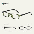 OPULIZE TED Reading Glasses for Women Men, Lightweight Narrow Rectangular Matt Frame with Spring Hinges, Transparent Khaki Green +2.00 (Pack of 2)