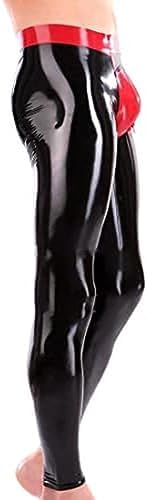 Sexy Men Latex Trousers with Red Waist 3D Crotch Two Way Zip Customized,Black-red,4XL
