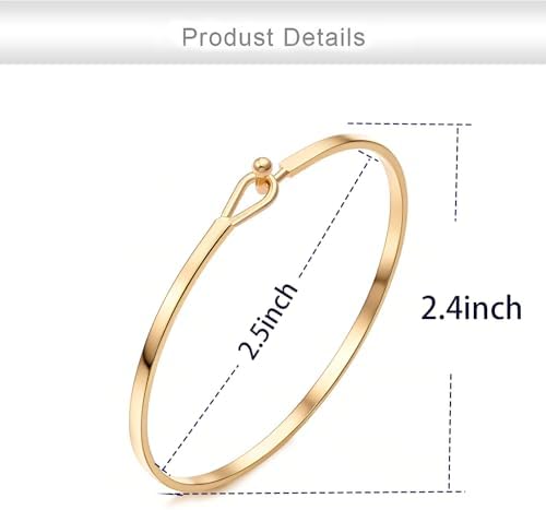 Dainty Gold Bar Bracelet for Women Simple Delicate Thin Cuff Bangle Hook Bracelet 18K Gold Plated Handmade Minimalist Jewelry