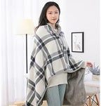 Portable Plaid Nap Blanket Soft Office Shawl Daily Breaks in Air-Conditioned Rooms (Green, 80 * 130cm)