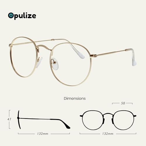 OPULIZE SOL Reading Glasses with Blue Light Blocking for Women and Men, Round Metal Frame, Spring Hinges, Computer Gaming Glasses, Gold +2.5 (Pack of 1)
