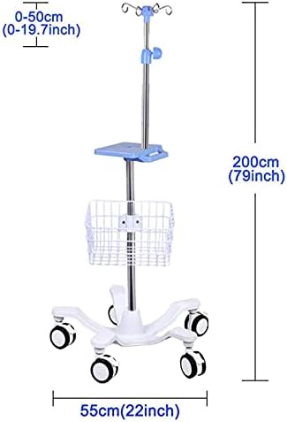 Portable IV Pole Infusion Stand with Wheels and Tray, Stainless Steel Height Adjustable IV Stand Drip Stand for Elderly Home Care,Hospital and Clinic,with Basket