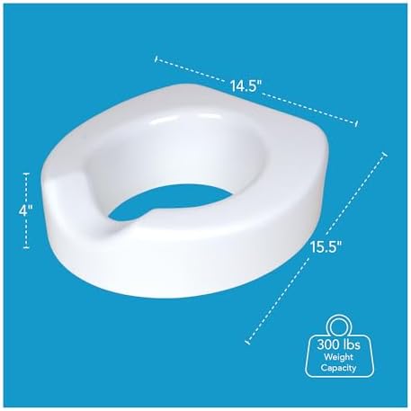 Carex Toilet Seat Riser with Quick-Lock, Raised Plastic Toilet Seat Adds 4” of Height - Fits Most Standard Round & Elongated Toilets, 300 Pound Weight Capacity, Slip-Resistant