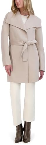 TAHARI Women's Double-faced Luxury Soft Wool Blend Peacoat- Wrap Wool Coat With Removable Belt