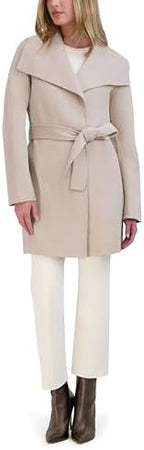 TAHARI Women's Double-faced Luxury Soft Wool Blend Peacoat- Wrap Wool Coat With Removable Belt