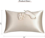 Vegan Silk Sleep Set, Vegan Silk Pillowcase with Large Scrunchie and Eye Mask for Hair and Skin, Self Care Essential Satin Night Routine Kit (Champagne Color)