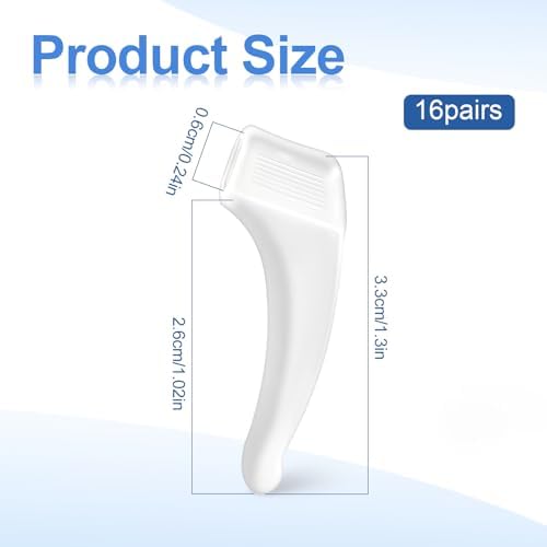 16 Pairs Glasses Ear Hook Eye Glasses Ear Grippers Silicone Anti Slip Eyeglass Holder, Eyeglasses Grip Hooks Safety Eyewear Retainer for Sunglasses Temple Tips Sleeve Retainers for Eyeglass