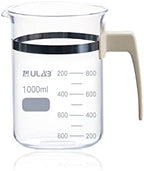 ULAB Glass Beaker with Handle, Vol. 1000ml, 3.3 Borosilicate Griffin Low Form with Printed Graduation, Double Scale, UBG1051