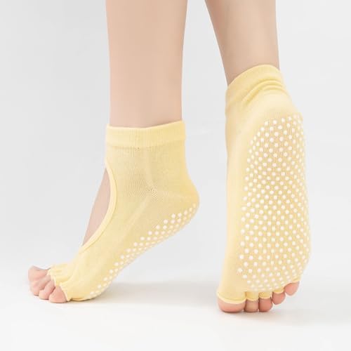 2 Pairs Toeless Yoga Socks Non-Slip Grips for Pilates Ballet Dance Barefoot Workout Cotton Open Toe Sports Socks