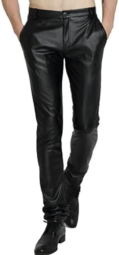 Yeokou Men's Faux Leather Pants Skinny Straight Leg Tapered Motorcycle Biker Pants PU Stretchy Trousers Streetwear