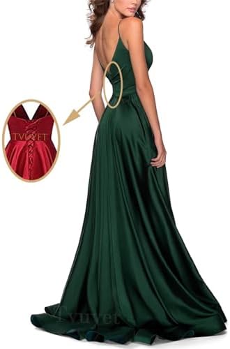 Tvuyet Satin Bridesmaid Dresses with Slit Pleated A Line Spaghetti Straps Formal Prom Evening Gowns