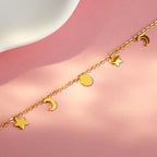 18k Gold-plated Bracelets for Women Stainless Steel Chain with Moon Star Charm Jewelry