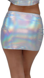 Women's Sexy Holographic Bodycon Mini Skirt Casual Stretchy Metallic Shiny Skirt Night Out Party