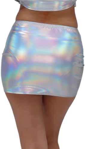 Women's Sexy Holographic Bodycon Mini Skirt Casual Stretchy Metallic Shiny Skirt Night Out Party