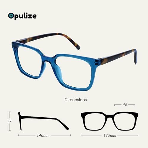 OPULIZE KOI Reading glasses and Reading sunglasses for Women Men,Scratch Resistant Large Rectangular frame with spring Hinges, Black, Purple, Clear, Aqua, Clear +2.5 (Pack of 5)