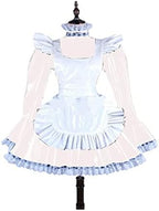 Plus Size Lace Trim Mini Dress Women Long Sleeve Dress with White Apron Valentine Costume,White,XXL