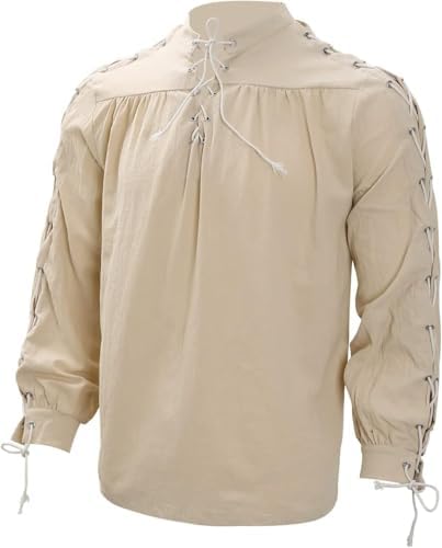 BaronHong Men's Pirate Shirt Viking Steampunk Retro Renaissance Medieval Gothic Victorian Halloween Costume