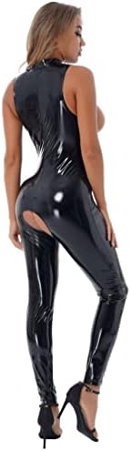 YiZYiF Womens Latex Jumpsuit Sleeveless Hollowing Out One Piece Outfits Bodycon Party Club Rompers