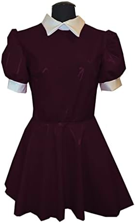 PVC Mini Dress Turtleneck PU A line Dress Faux Leather Turn-Down Collar Dress,Dark red,M