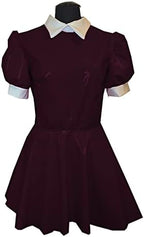 PVC Mini Dress Turtleneck PU A line Dress Faux Leather Turn-Down Collar Dress,Dark red,M
