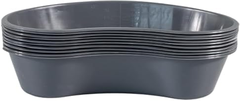 Graduated Emesis Basins 700 ML – Kidney Shaped Grey Medical Bowl, Sturdy Plastic Tray (Pack of 12)